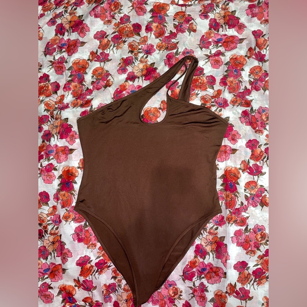 Brown Criss Cross Solid Skinny Bodysuit